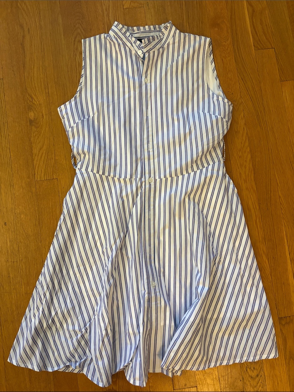 Sleeveless Blue and White Striped Dress